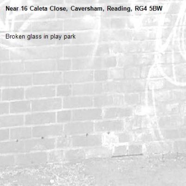 Broken glass in play park -16 Caleta Close, Caversham, Reading, RG4 5BW