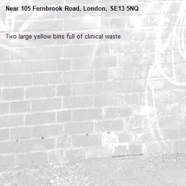 Two large yellow bins full of clinical waste.-105 Fernbrook Road, London, SE13 5NQ