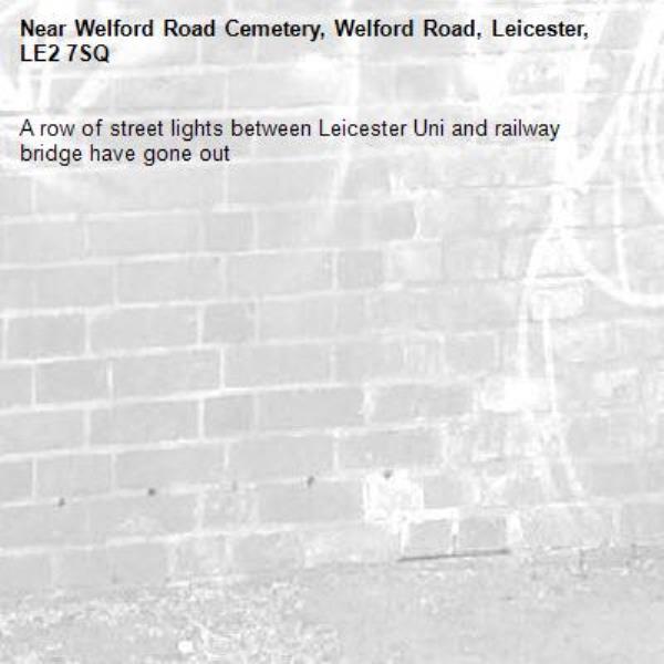 A row of street lights between Leicester Uni and railway bridge have gone out -Welford Road Cemetery, Welford Road, Leicester, LE2 7SQ