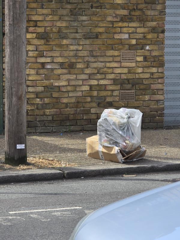 Someone's dumped rubbish by the telephone post-85 St Bernards Road, East Ham, London, E6 1PF