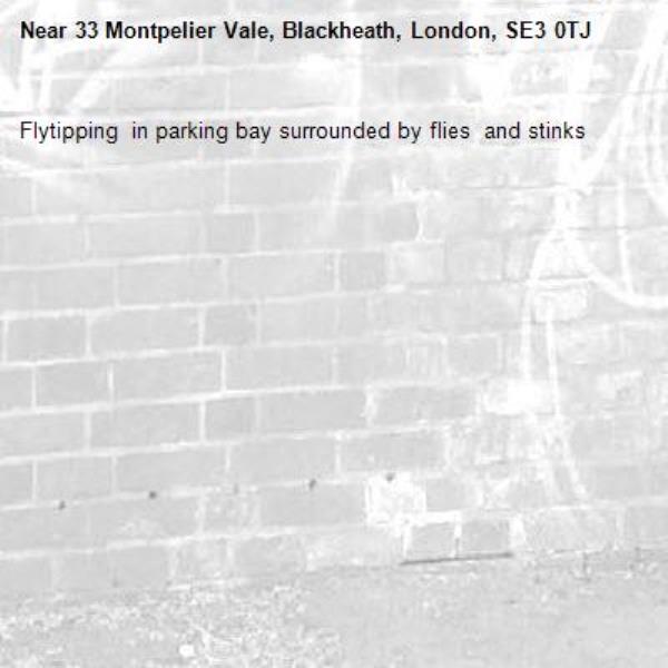 Flytipping  in parking bay surrounded by flies  and stinks  -33 Montpelier Vale, Blackheath, London, SE3 0TJ