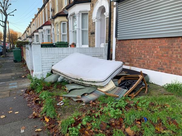 Dumped mattress and sofa. -137a Sutton Court Road, Plaistow South, E13 9NR, England, United Kingdom