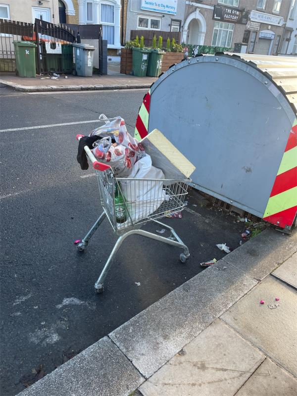 Shopping trolley dumped thanks-African Music, 3A, Sebert Road, Forest Gate, London, E7 0NG