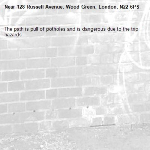 The path is pull of potholes and is dangerous due to the trip hazards-128 Russell Avenue, Wood Green, London, N22 6PS