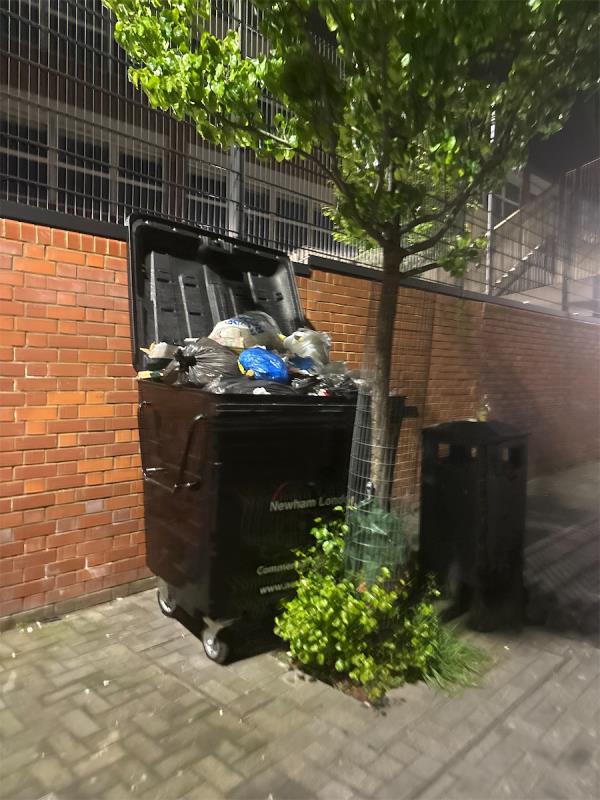 This report will be forwarded to councillor Tripp. Why is this bin permitted to be kept on the pavement, why is it constantly overflowing? Reported multiple times.-Kuhn Way, Forest Gate, London