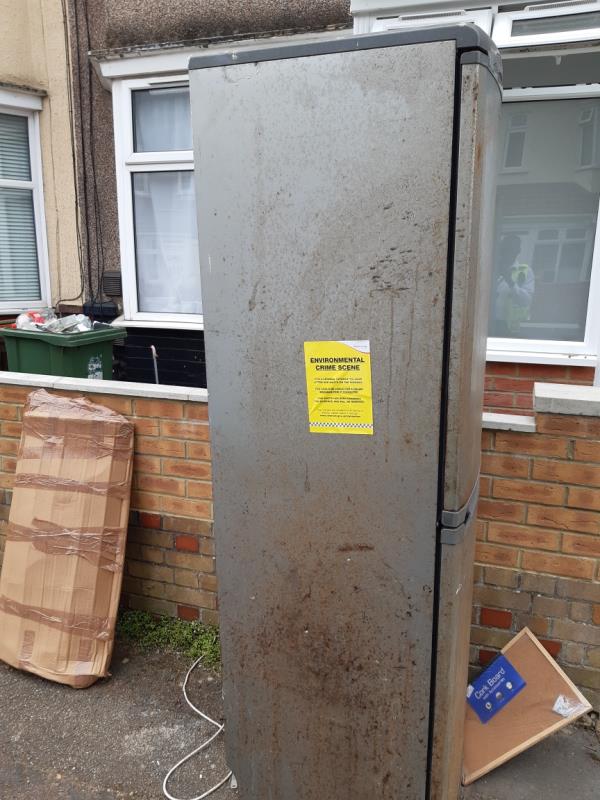 A fridge freezer and a cardboard box dumped outside 22 Gresham Road E16 -22 Gresham Road, Canning Town, E16 3DU
