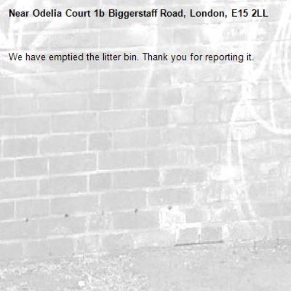 We have emptied the litter bin. Thank you for reporting it.-Odelia Court 1b Biggerstaff Road, London, E15 2LL
