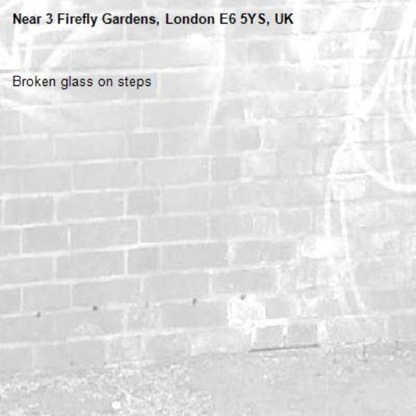 Broken glass on steps-3 Firefly Gardens, London E6 5YS, UK