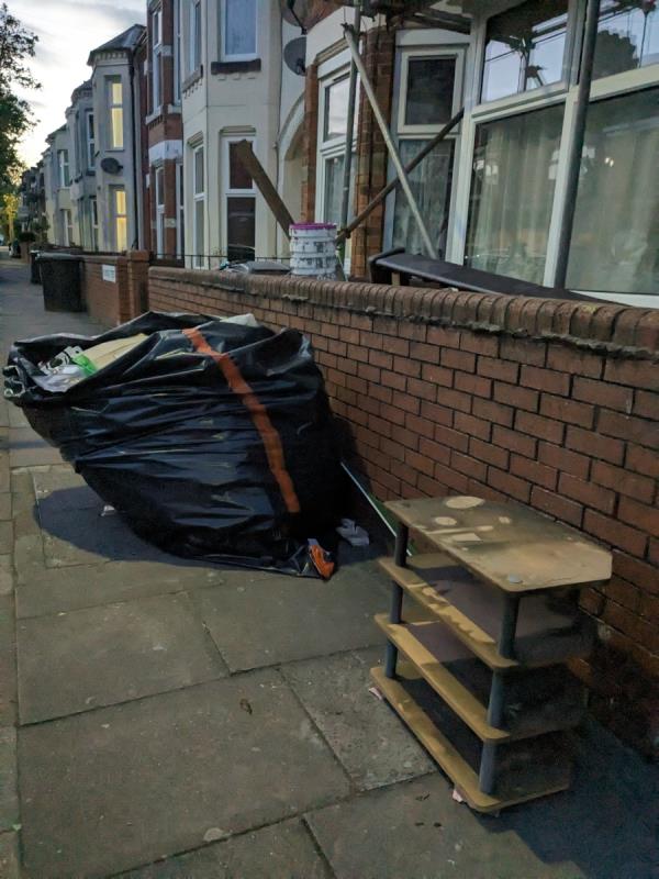 Outside Melbourne Street. Building work ongoing for a few weeks. Furniture fly tipped on the road and building waste blocking the pavement making it difficult for pedestrians.-36 Melbourne Street, Leicester, LE2 0AS