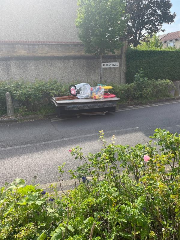 Fly tipped items blocking the highway in Albany Road E12. -1 Albany Road, Manor Park, London, E12 5BE