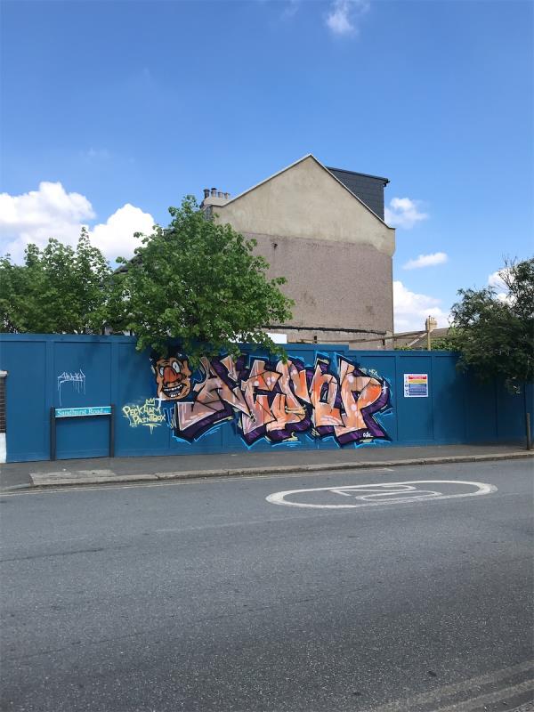 Unsightly graffiti on hoarding initially reported in 10th April. Hope this issue can be rectified in the near future. Thank you.-61A, Broadfield Road, London, SE6 1NQ