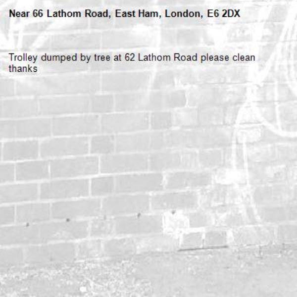 Trolley dumped by tree at 62 Lathom Road please clean thanks-66 Lathom Road, East Ham, London, E6 2DX