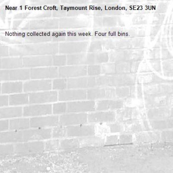 Nothing collected again this week. Four full bins. -1 Forest Croft, Taymount Rise, London, SE23 3UN