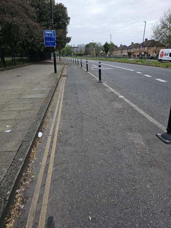Glass in cycle lane -Milford Court, Uxbridge Road, Southall, UB1 3HL