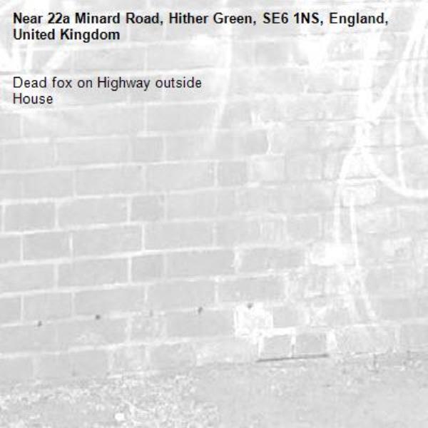 Dead fox on Highway outside 
House-22a Minard Road, Hither Green, SE6 1NS, England, United Kingdom