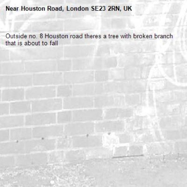 Outside no. 8 Houston road theres a tree with broken branch that is about to fall -Houston Road, London SE23 2RN, UK