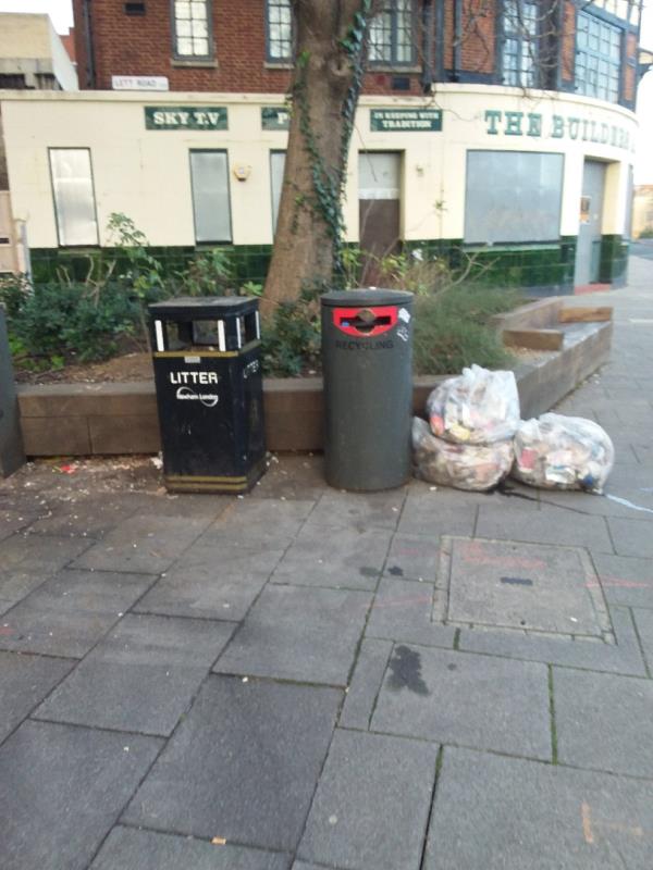Bin Bags and Litter at this location-Eleanor Rosa House, 2 Lett Road, London, E15 1AJ