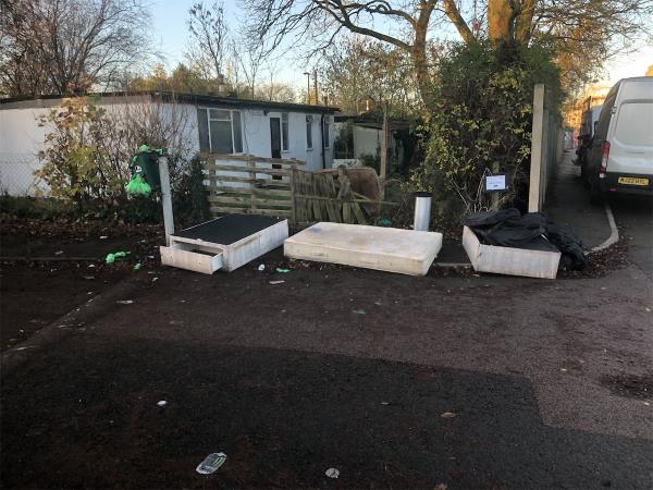 Junction of Excalibur Drive.  Please clear bed base and mattress-10 Pelinore Road, London, SE6 1RP