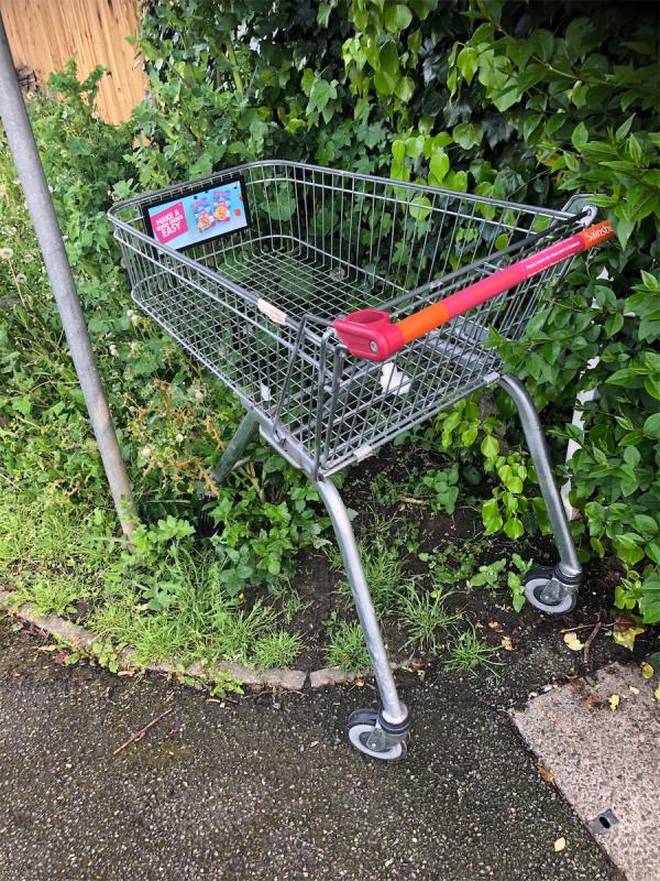 Junction of Ratcliffe Close. Please clear an Abandoned Sainsbury trolley-Flat 1, 101 Burnt Ash Hill, London, SE12 0AQ