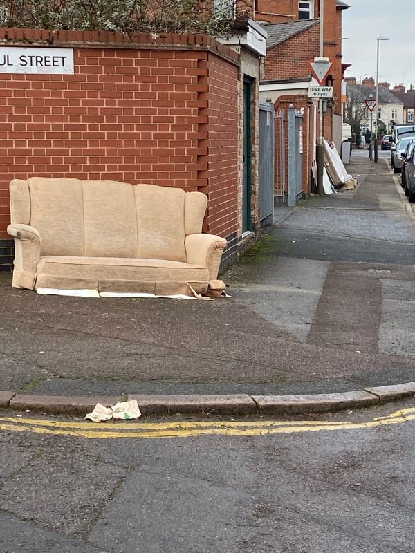 Dumped settee and mattresses further along. -97 Western Road, Leicester, LE3 0GF