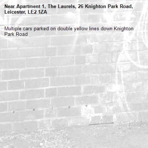 Multiple cars parked on double yellow lines down Knighton Park Road-Apartment 1, The Laurels, 26 Knighton Park Road, Leicester, LE2 1ZA