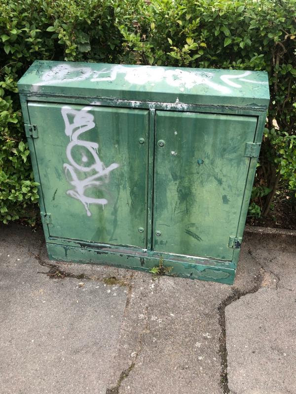 Junction of Kendale Road. Remove graffiti from cable box-158 Glenbow Road, Downham, BR1 4ND, England, United Kingdom