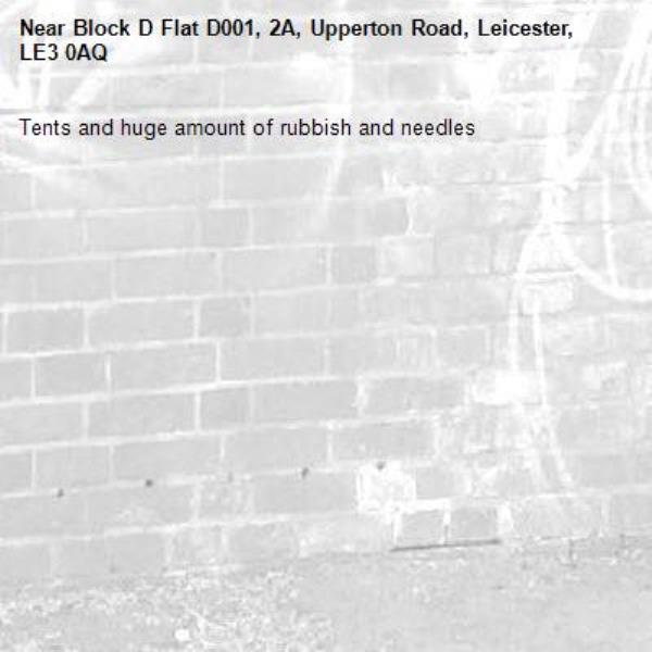 Tents and huge amount of rubbish and needles -Block D Flat D001, 2A, Upperton Road, Leicester, LE3 0AQ