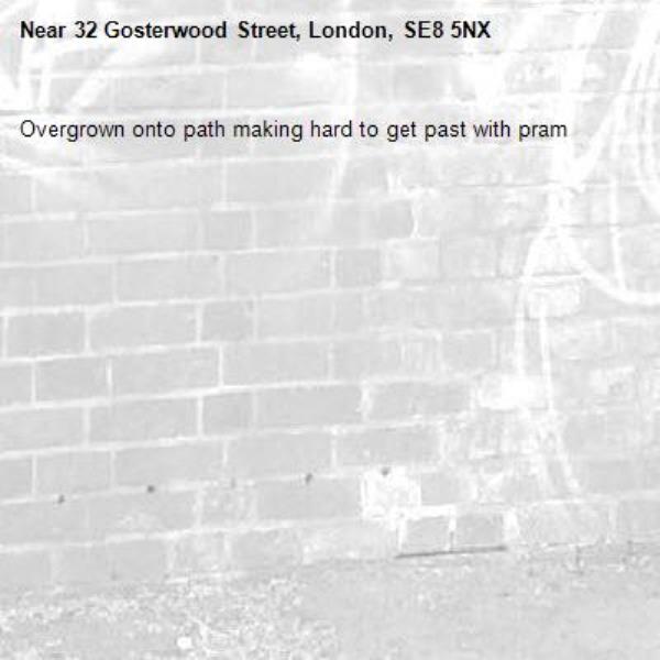 Overgrown onto path making hard to get past with pram-32 Gosterwood Street, London, SE8 5NX