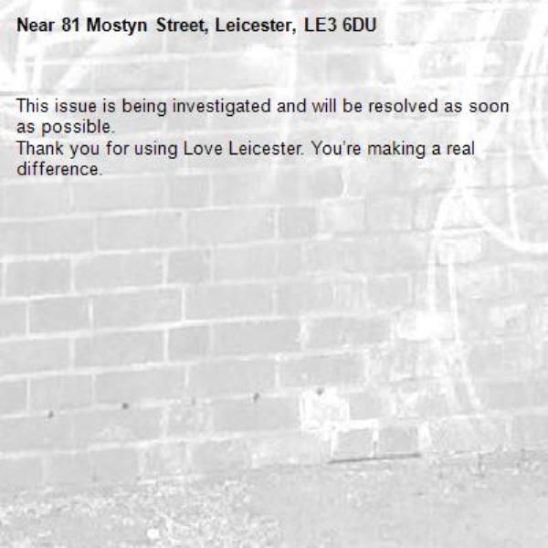 This issue is being investigated and will be resolved as soon as possible.
Thank you for using Love Leicester. You’re making a real difference.
-81 Mostyn Street, Leicester, LE3 6DU
