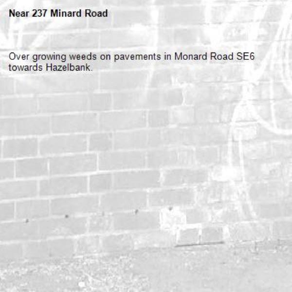 Over growing weeds on pavements in Monard Road SE6 towards Hazelbank.-237 Minard Road 