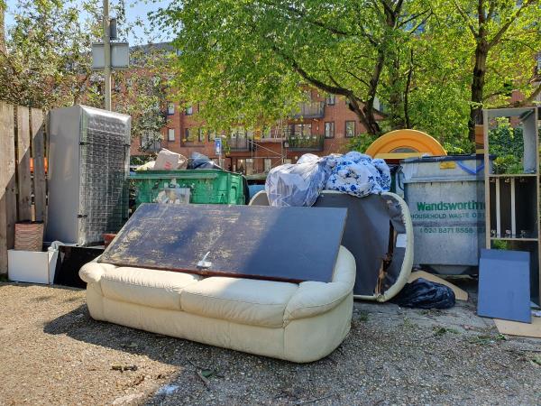 More has been dumped since my last report. It's definitely people living in Wenham House as I saw 2 people dump the sofas on Saturday 4th May at around 11.15pm-11.20pm.
Please get rid of it.-Ascalon Street, Battersea, London