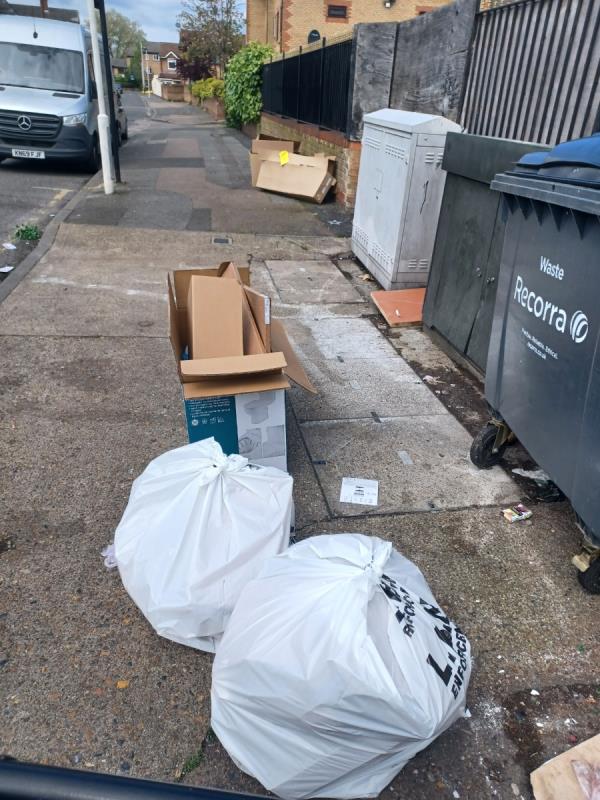 3 large cardboard boxes 4 x sacks investigated placed into LBN Enforcement sacks-11 Francis Street, Stratford, London, E15 1JG