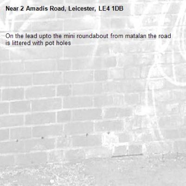 On the lead upto the mini roundabout from matalan the road is littered with pot holes-2 Amadis Road, Leicester, LE4 1DB