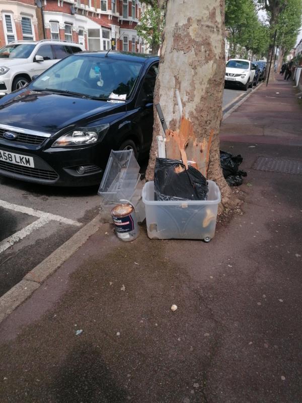 Fly tipping outside a tree, blocking pavement -115A, Heigham Road, East Ham, London, E6 2JJ