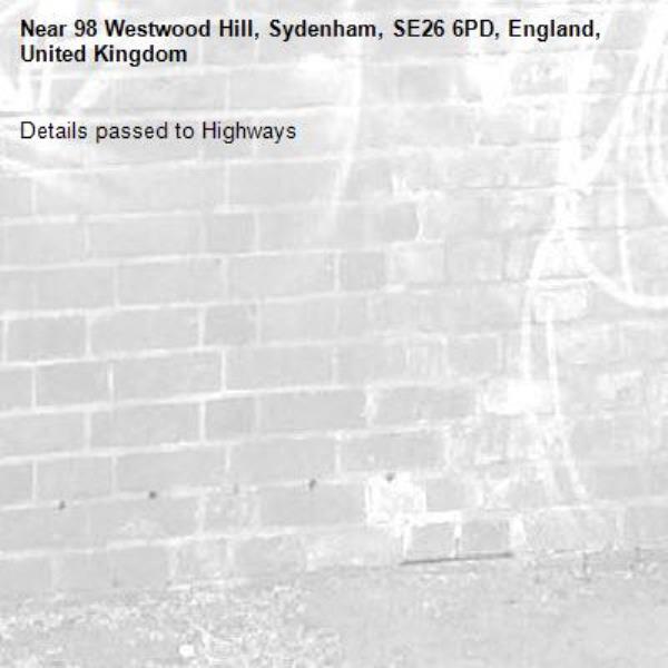 Details passed to Highways-98 Westwood Hill, Sydenham, SE26 6PD, England, United Kingdom
