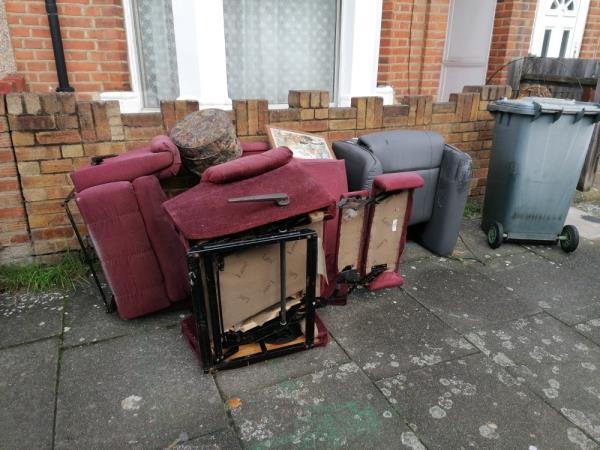 dumped furniture outside 21 Cheshunt Road-23 Cheshunt Road, Green Street East, E7 8JD