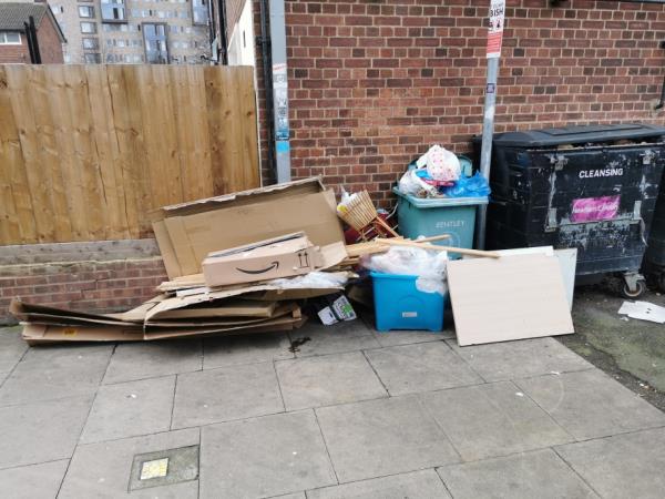 Litter dumped next to bins.-20 Oxford Road, Stratford, London, E15 1DD