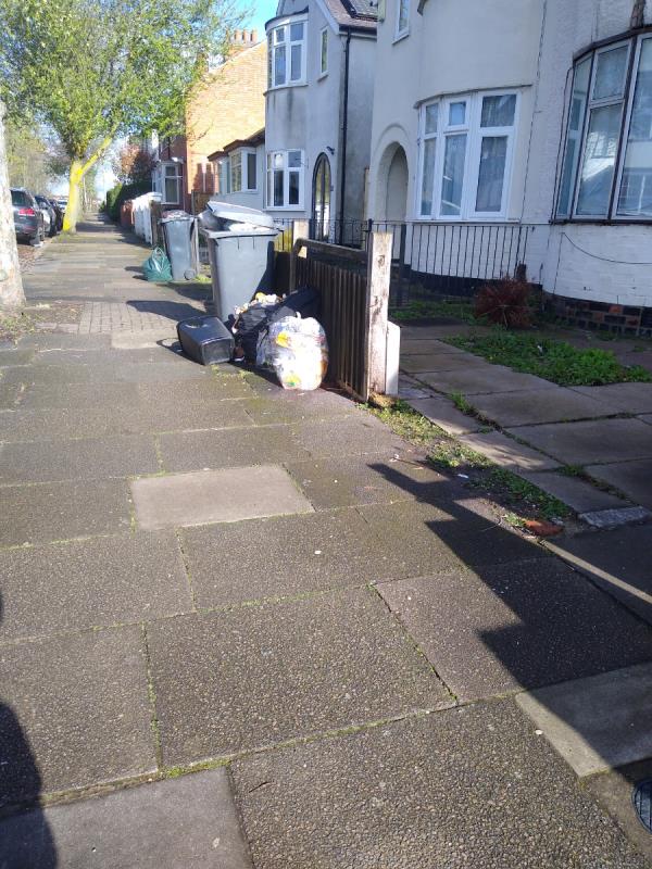 Outside 115 bags of cans and general fly tipping. Been there for weeks.-68 Winchester Avenue, Leicester, LE3 1AW