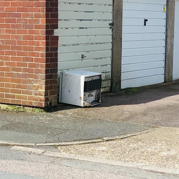 People dumped broken freezer next to the garages again. -7 Selkirk Road, Leicester, LE4 7ZQ