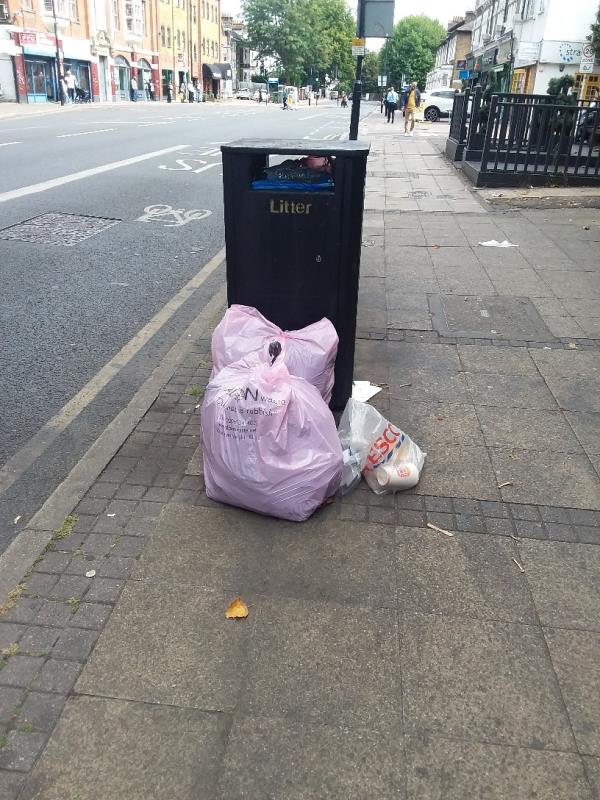 bin  bags and litter at this location-38a Romford Road, London, E15 4LJ