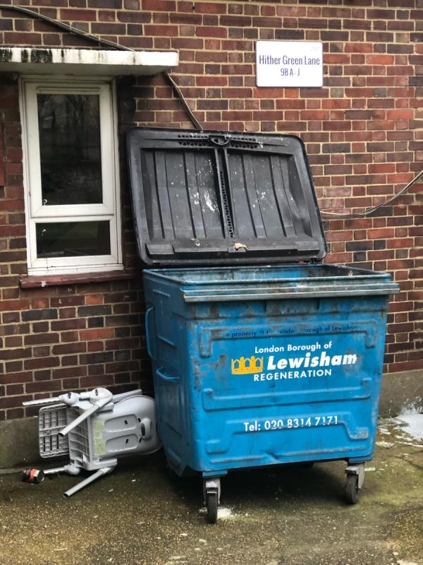 98. Please clear chair from outside bin area-94 Hither Green Lane, Hither Green, London, SE13 6PS
