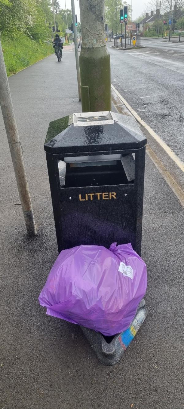 Litter collected by Saffron Litter wombles and left by bin for collecting.  Also part of a broken traffic cone. Thank you.-136 Saffron Lane, Leicester, LE2 7ND