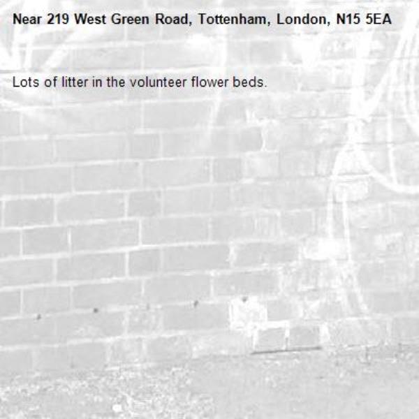 Lots of litter in the volunteer flower beds.-219 West Green Road, Tottenham, London, N15 5EA