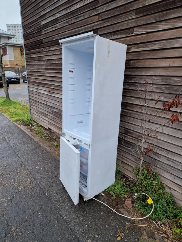 Fridge-freezer has been dumped on the pavement this morning -24 Clyde Street, London, SE8 5LW