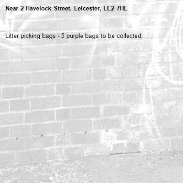 Litter picking bags - 5 purple bags to be collected. -2 Havelock Street, Leicester, LE2 7HL