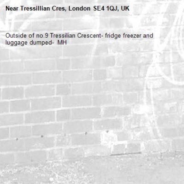 Outside of no.9 Tressilian Crescent- fridge freezer and luggage dumped-  MH -Tressillian Cres, London SE4 1QJ, UK