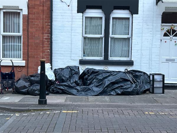 Bags and household items left in street. Risk to pedestrians -19 Percival Street, Leicester, LE5 3NR
