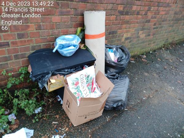 Next to the bins on the pavement. -18 Francis Street, Stratford, London, E15 1JG