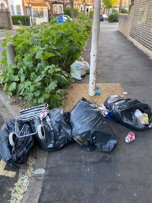 Bags of rubbish including open bags with food waste which will attract pests-1 Clarence Road, Manor Park, London, E12 5BB