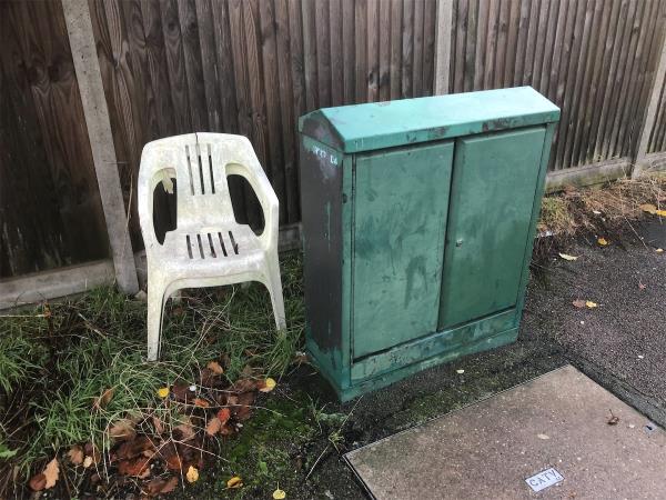 Junction of Crutchley Road. Please clear flytip of plastic chairs-101 Waters Road, London, SE6 1UH